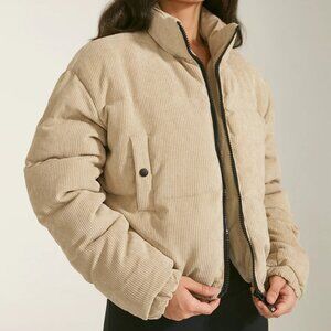 Commense Cropped Funnel Neck Puffer Jacket, Beige, Size M